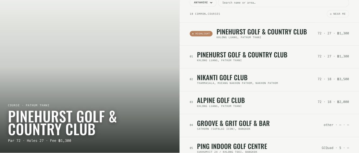 The Weekendpar course finder — a searchable, filterable index of courses